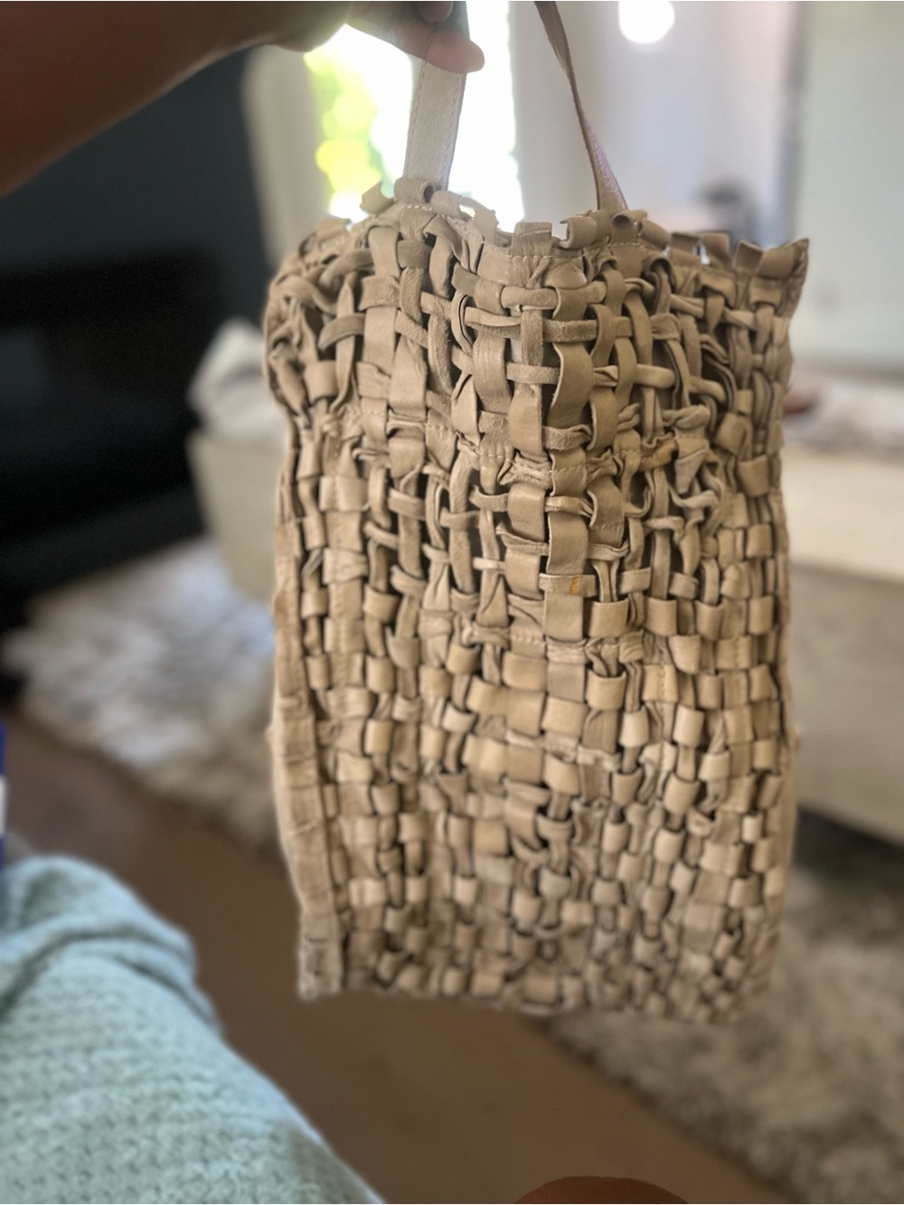 Woven Leather Tote Bag - Neutral Tan